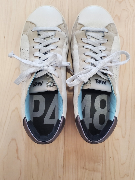 P448 Shoes - P448 White and Light Blue Low-Top Lace-Up Sneakers